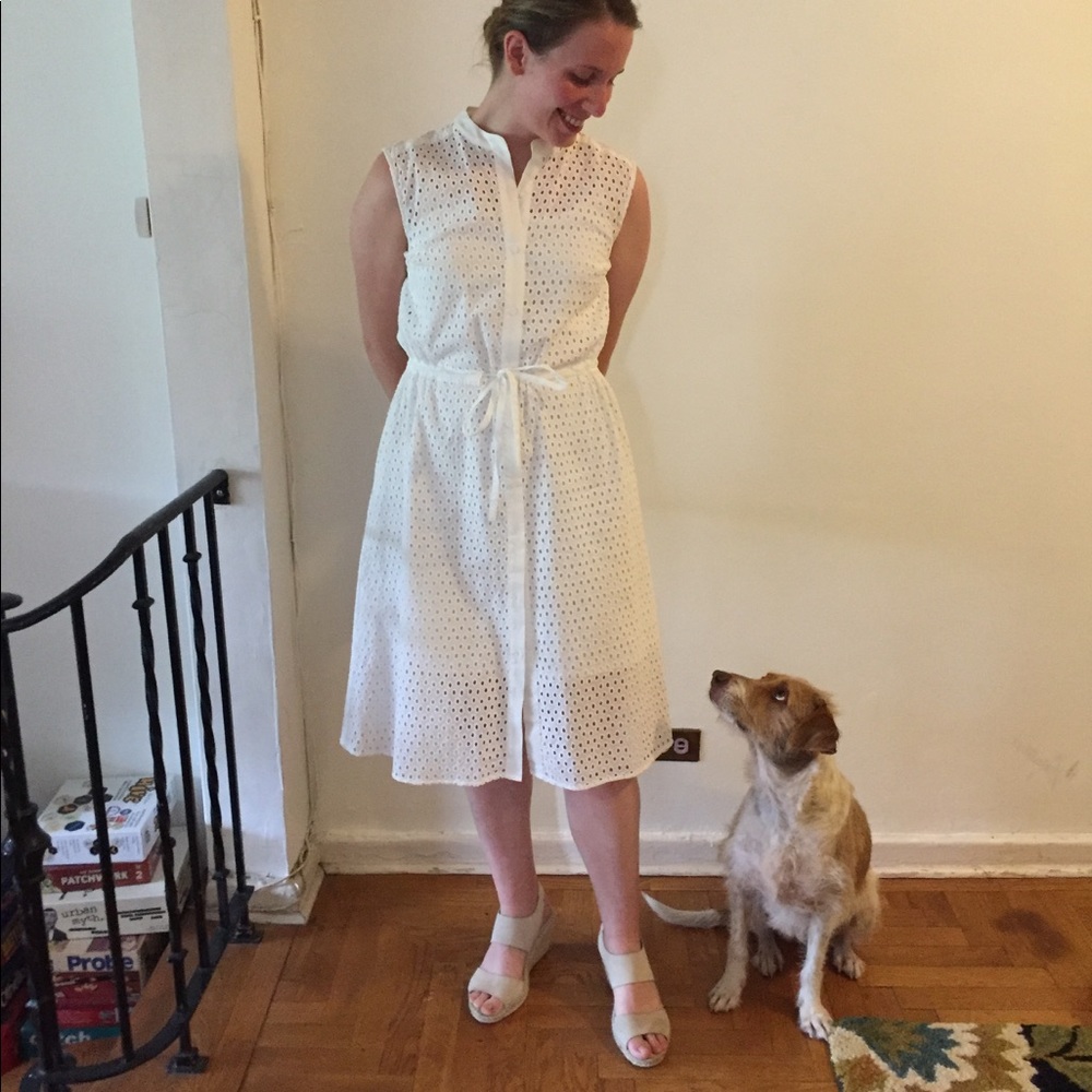 White Eyelet Midi Dress with Slip - M